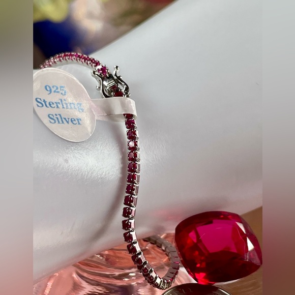 1.5CT GENUINE RUBY Silver Tennis Bracelet. 7" - Picture 3 of 9